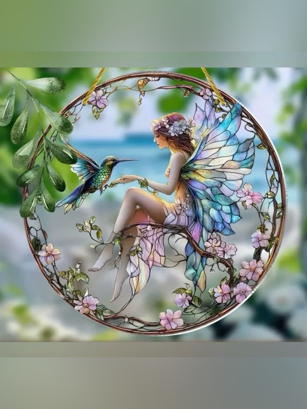Fairy & Hummingbird Light Catcher 2D Flat Acrylic Window Hanging New
